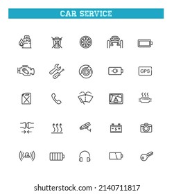 Auto repair service vector outline symbols