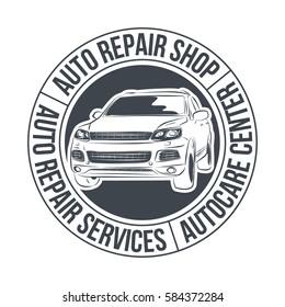 Auto Repair Services Badge template. Car service label, emblem vector illustration.