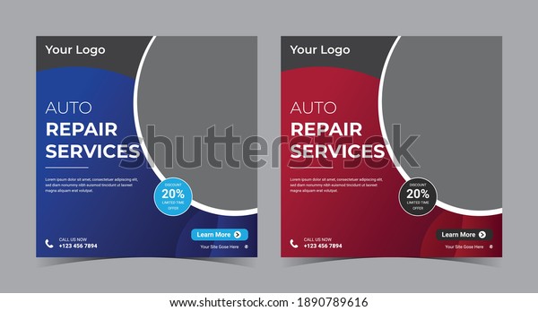 Auto Repair\
Services social media post and\
flyer