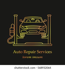 Auto Repair Services. Thin line vector golden logo.