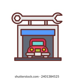 Icono de taller de reparación automática en vector. Ilustración
