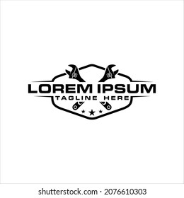 auto repair shop illustration logo with key tool