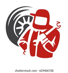 Auto repair shop logo, repairman silhouette, mechanic, profession, isolated