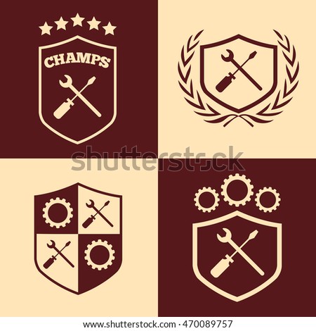 auto repair shop symbol vector illustration. auto parts store blazon.