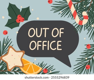 auto responder out of office written on a speech bubble; winter, christmas vacation concept - vector illustration