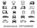 Auto Rickshaw and car Transport Icon.Black simple thin line icon vector illustration.