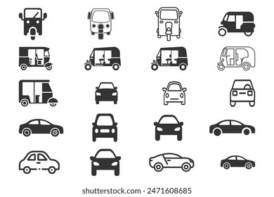 Auto Rickshaw and car Transport Icon.Black simple thin line icon vector illustration.