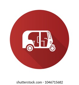 Auto rickshaw flat design long shadow glyph icon. Tuk tuk. Vector silhouette illustration
