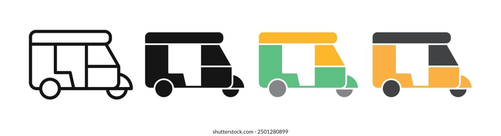 auto rickshaw iconicon vector collection in outlined and solid style