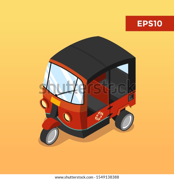 Auto Rickshaw isometric illustration, three\
wheeler moped taxi vector\
assets