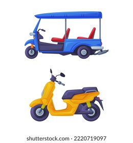 Auto Rickshaw and Motor Scooter as Thailand Symbol and Famous Urban Transport Vector Set