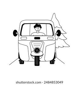 Auto rickshaw ride vector illustration in modern style