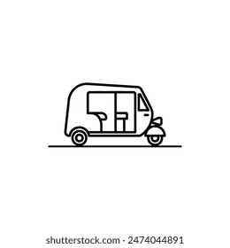 Auto rickshaw side black line icon.