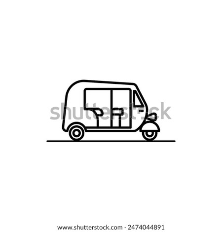 Auto rickshaw side black line icon.