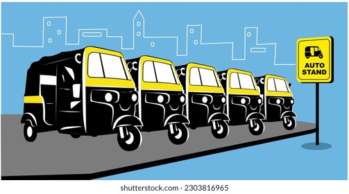 Auto rickshaw Stand India, ilustración vectorial.