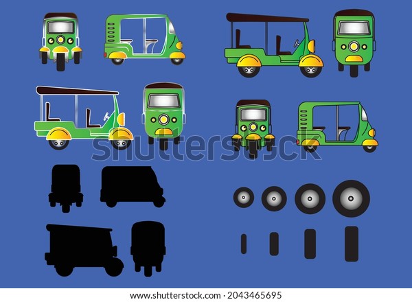 Auto rickshaw transportation cartoon
character as a indian motor rickshaw car
