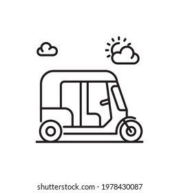 Auto rickshaw vector outline icon style illustration. EPS 10 file