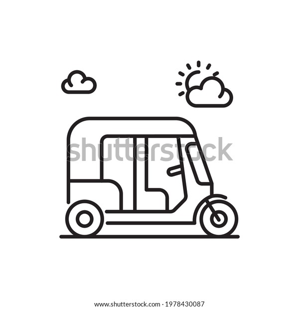 Auto rickshaw vector outline icon style\
illustration. EPS 10 file