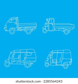 auto rikshaw metador truck line work vector