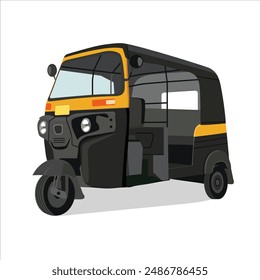 Auto Rikshaw Vector Illustration, Illustration of Auto Rickshaw vector art, auto rickshaw vector illustration, tuk tuk cab, Indian auto ricksha vector drawing, side view, Tuk-Tuk India, baby taxi