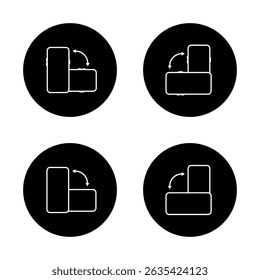 Auto rotate smartphone icon set on black circle. Phone rotation sign symbol