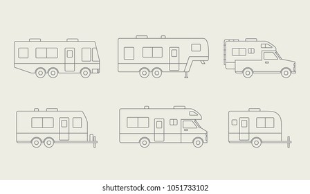 Auto RVs, Camper cars / vans, Truck Trailers, recreational vehicles vector icons