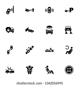 Auto Safety Icon - Expand To Any Size - Change To Any Colour. Perfect Flat Vector Contains Such Icons As Car Insurance, Baby Car Seat, Safety Belt, Air Bag, Parking Sensors, Accident, Drift, Fire