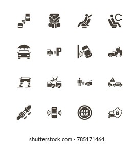 Auto Safety icons. Perfect black pictogram on white background. Flat simple vector icon.