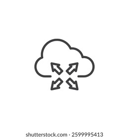 Auto Scaling Cloud line icon. linear style sign for mobile concept and web design. Cloud with expanding arrows outline vector icon. Symbol, logo illustration. Vector graphics