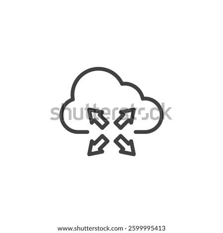 Auto Scaling Cloud line icon. linear style sign for mobile concept and web design. Cloud with expanding arrows outline vector icon. Symbol, logo illustration. Vector graphics