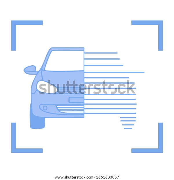 Auto scan.\
Vector car divided in half in blue\
tones