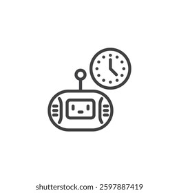 Auto scheduling Bot line icon. linear style sign for mobile concept and web design. A clock with a chatbot outline vector icon. Symbol, logo illustration. Vector graphics