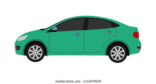 auto sedan flat style green color isolated on white background for app concept, pattern, automobile, transport, carsharing, taxi, rental, sport, car repair service. vector 10 eps