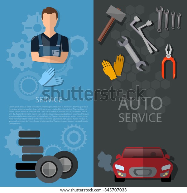 Auto service banners car\
repair auto mechanic tire service oil change garage technical\
inspection  