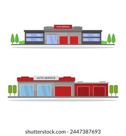 Auto service buildings illustrated in vector