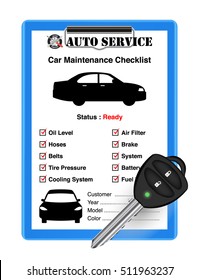 auto service car check sheet with car remote key