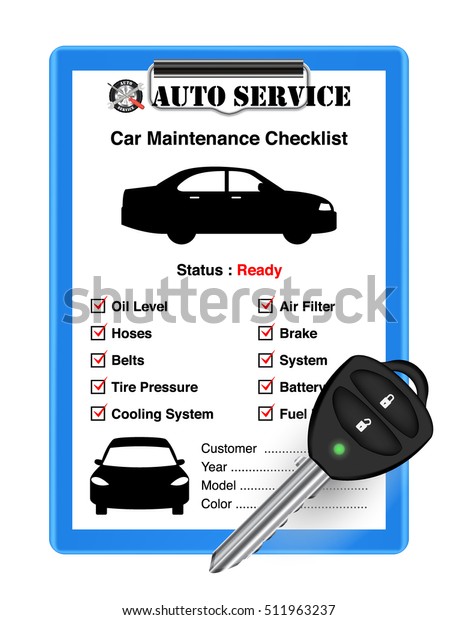 auto service\
car check sheet with car remote\
key