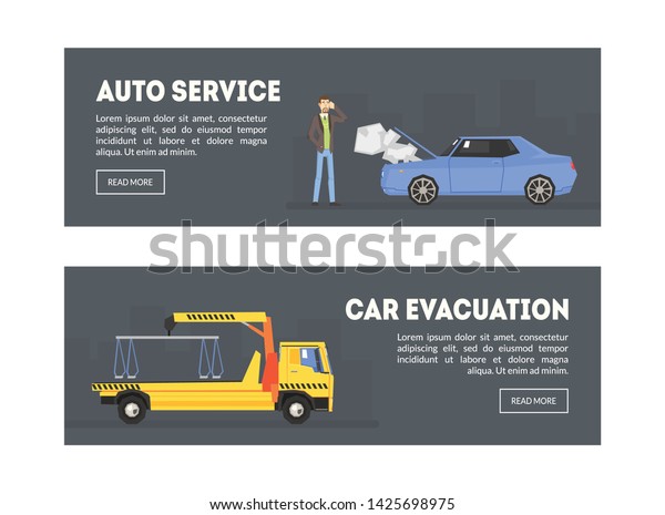 Auto Service, Car Evacuation Landing Page\
Template, Repair Station, Online Evacuation Service, Vector\
Illustration, Web Design