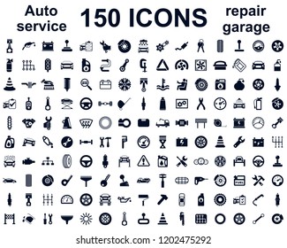 Auto service, car garage 150 isolated icons set – stock vector