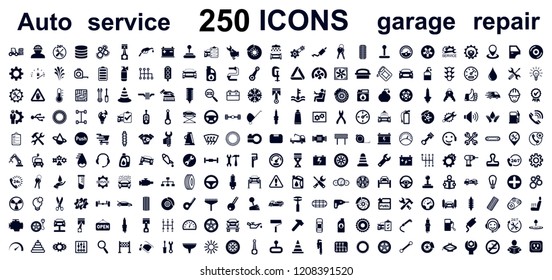 Auto Service, Car Garage 250 Isolated Icons Set – Stock Vector