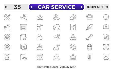 Auto service, car repair icon set. Car service and garage. Big collection: repair, maintenance, inspection, parts, units .Containing repair, maintenance, inspection, parts, units, elements and more.
