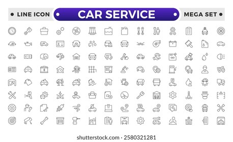 Auto service, car repair icon set. Car service and garage. Big collection: repair, maintenance, inspection, parts, units .Containing repair, maintenance, inspection, parts, units, elements and more.
