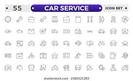 Auto service, car repair icon set. Car service and garage. Big collection: repair, maintenance, inspection, parts, units .Containing repair, maintenance, inspection, parts, units, elements and more.
