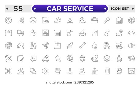 Auto service, car repair icon set. Car service and garage. Big collection: repair, maintenance, inspection, parts, units .Containing repair, maintenance, inspection, parts, units, elements and more.
