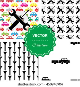 Auto service  or car repair  pattern collection. Kids background set with automobiles