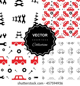Auto service  or car repair seamless pattern collection. Kids background set with automobiles
