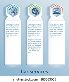 Auto service and car wash background with icons design elements. Modern business presentation template for car repair newsletter. Abstract vector eps 10 can be used for brochure layout, web banner