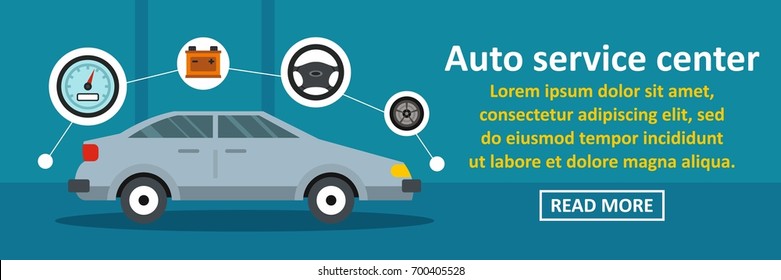 Auto service center banner horizontal concept. Flat illustration of auto service center banner horizontal vector concept for web