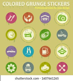 Auto Service colored grunge icons with sweats glue for design web and mobile applications
