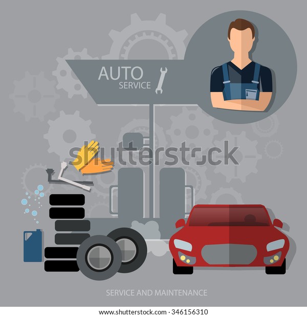 Auto service concept car\
diagnostics tire oil change professional mechanic car repair \

